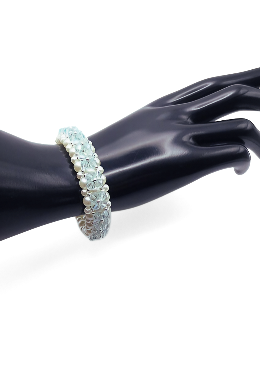 Bracelet Light Blue Crystals White Pearls Handmade Jewellery Jewelry