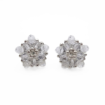 Clear crystal cluster stud earrings with silver-tone accents, handmade star-inspired pentagon design, shown against a white background