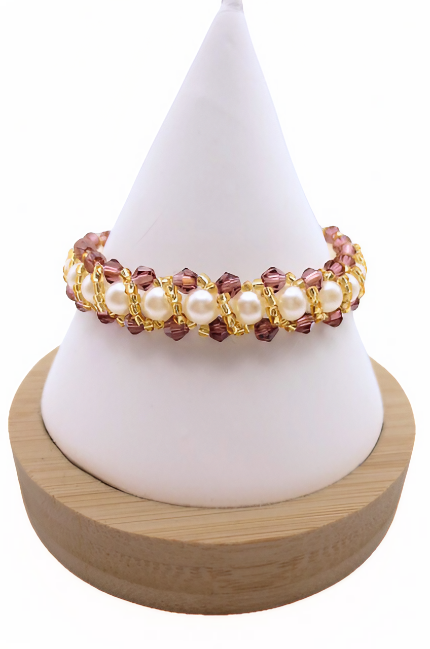 Harmony purple crystal white pearl bracelet handmade jewellery