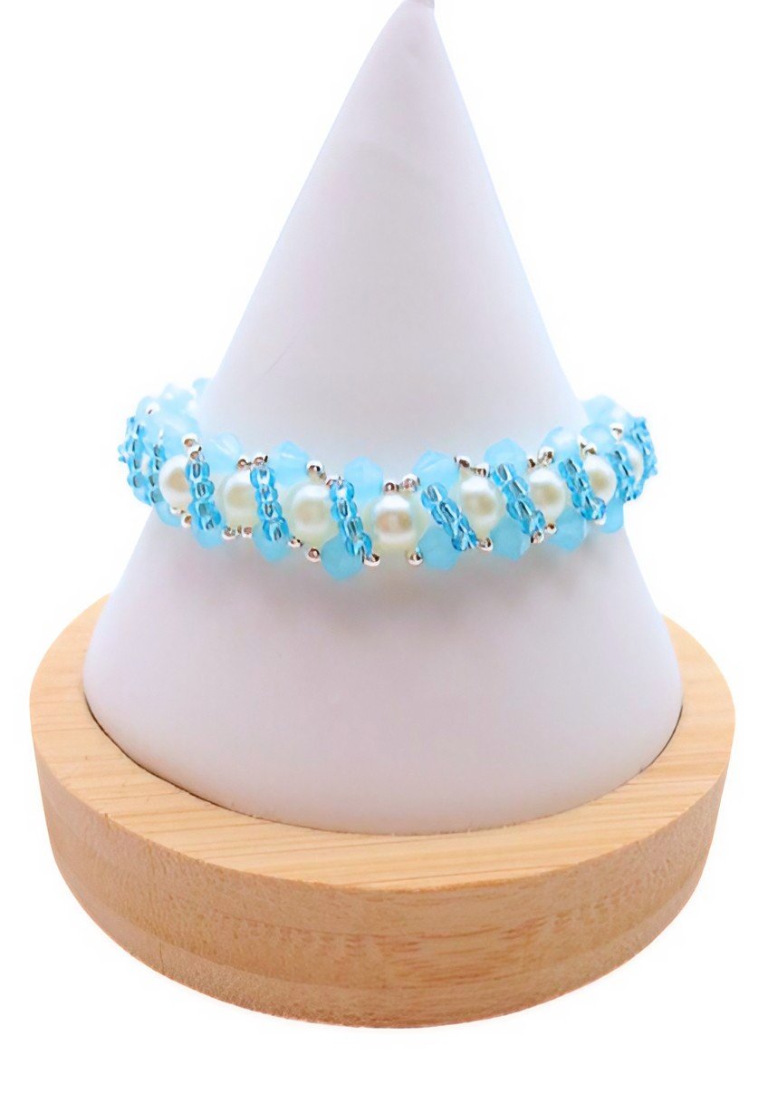Harmony blue crystal white pearl bracelet handmade jewellery
