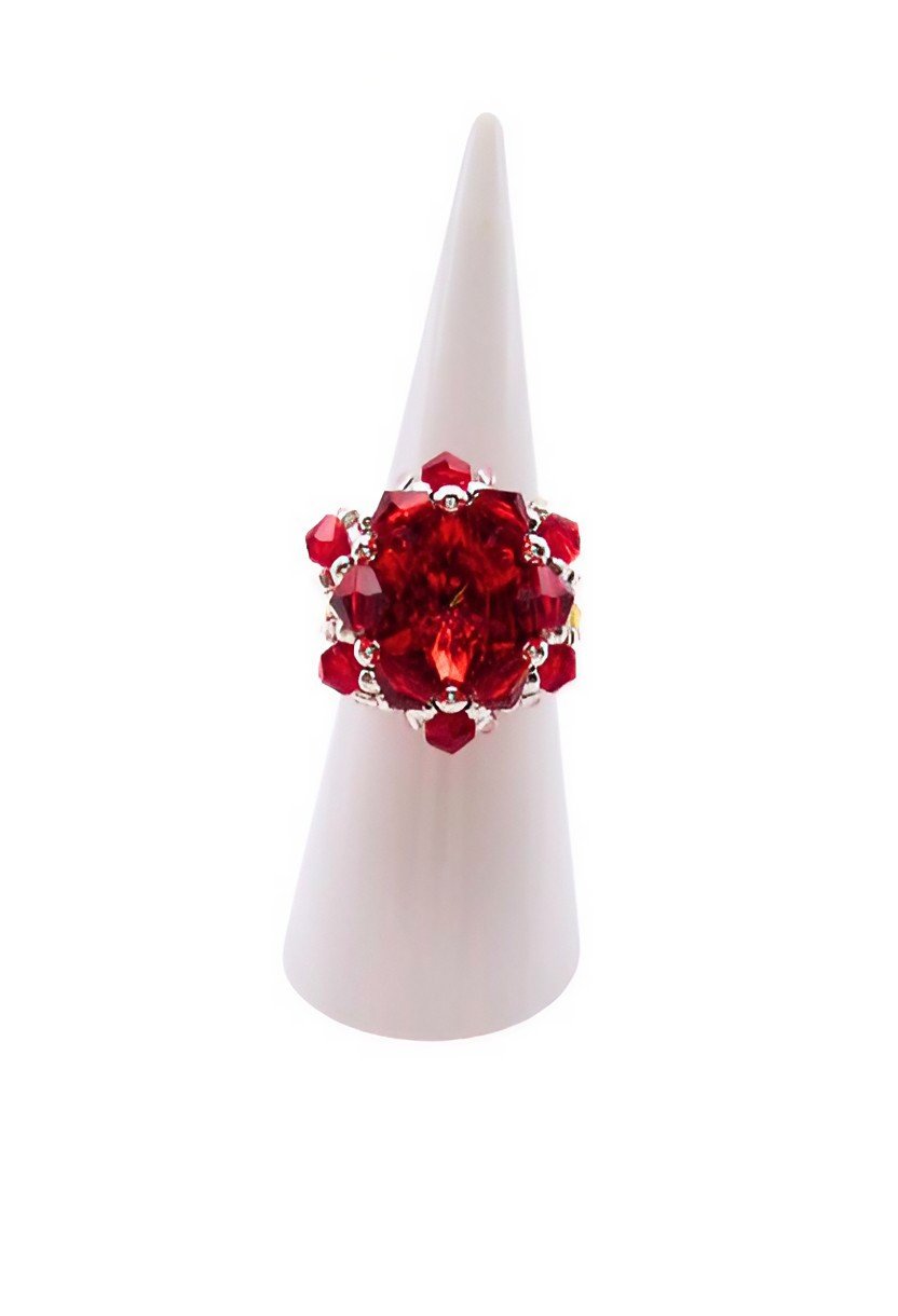 Ruby red crystal ring handmade jewellery