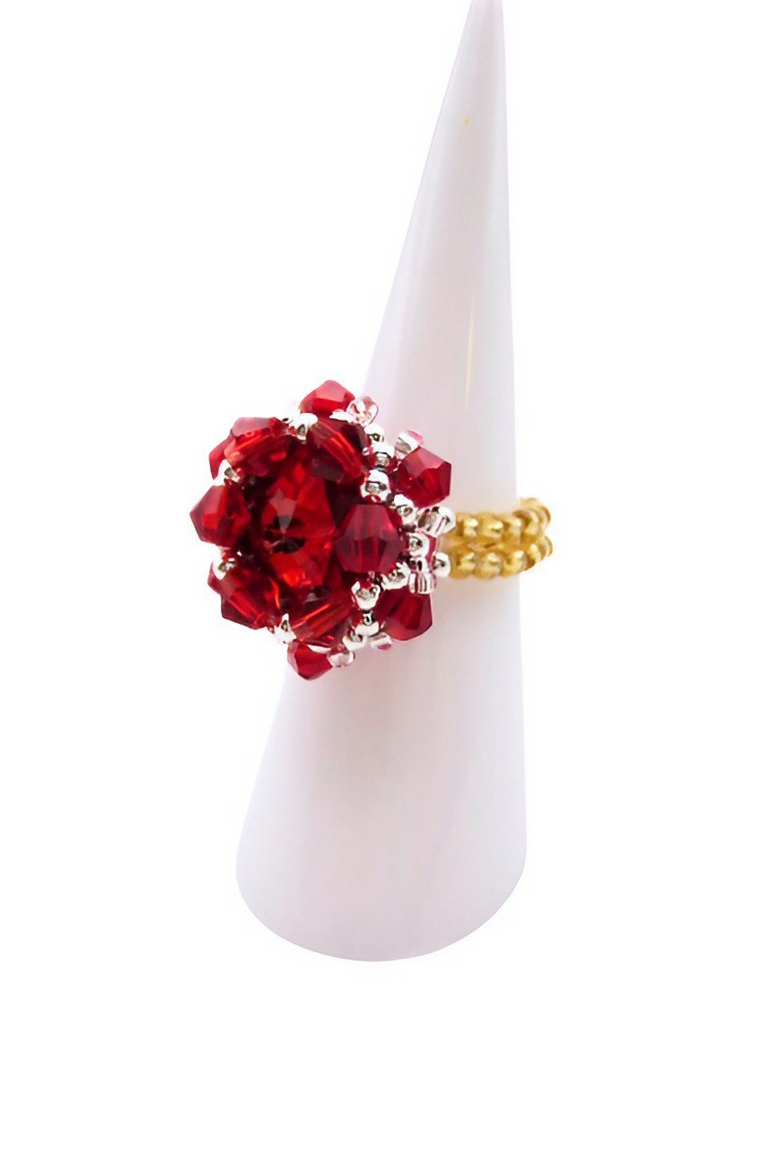 Ruby red crystal ring handmade jewellery