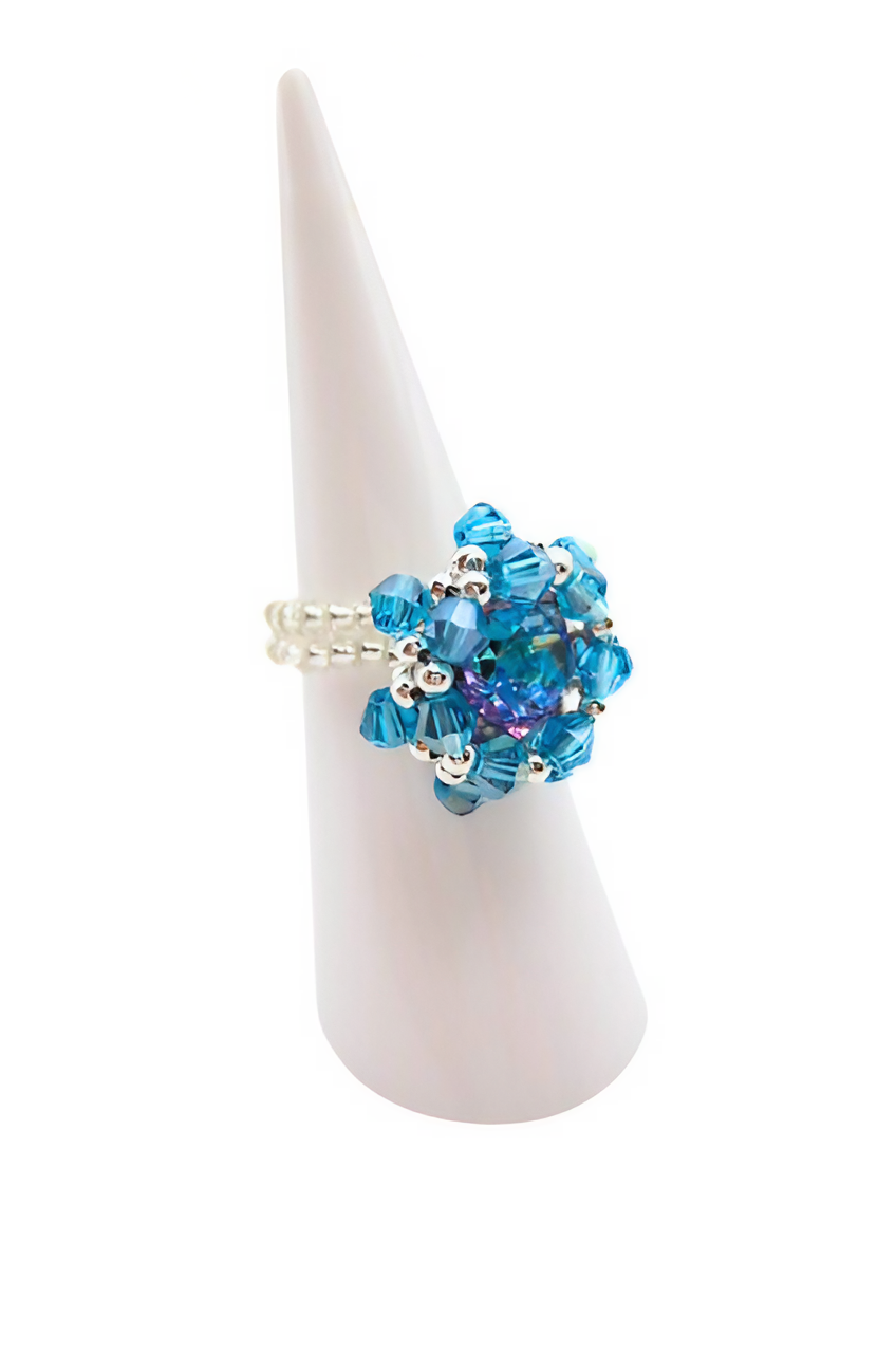 Maya Blue Pink Crystal Ring Handmade Jewellery