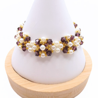 Annabelle purple crystals white pearls bracelet handmade jewellery