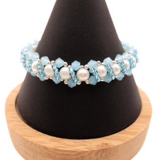 Harmony sky blue crystal white pearl bracelet handmade jewellery
