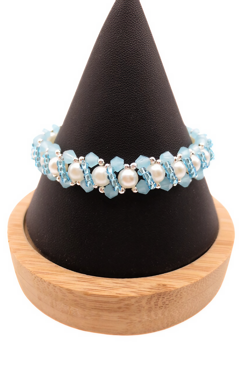 Harmony sky blue crystal white pearl bracelet handmade jewellery