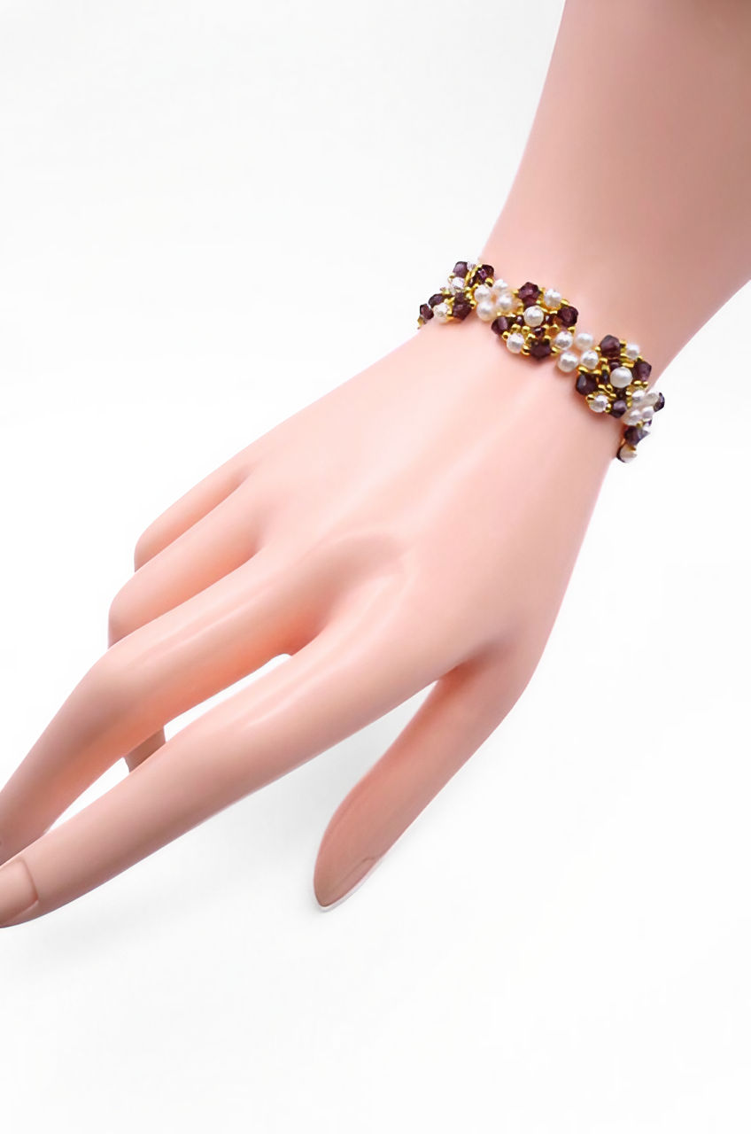 Annabelle purple crystals white pearls bracelet handmade jewellery