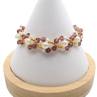 Purple crystals white pearls bracelet handmade jewellery