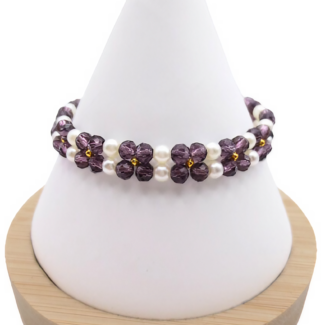 Amethyst crystals and pearls bracelet handmade jewellery