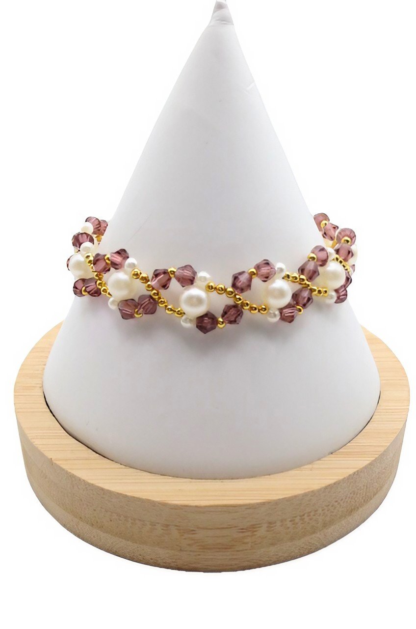 1. up Purple crystals white pearls bracelet handmade jewellery
