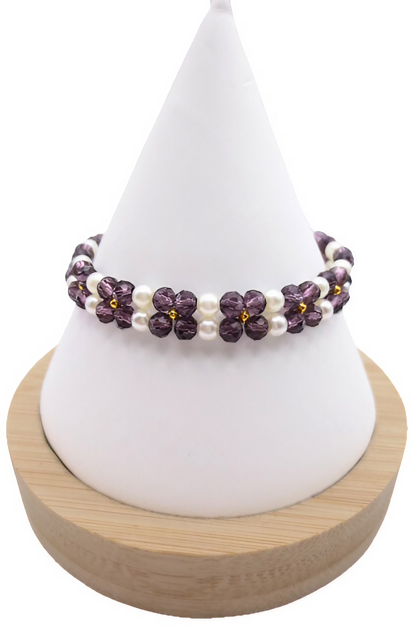 Amethyst crystals and pearls bracelet handmade jewellery