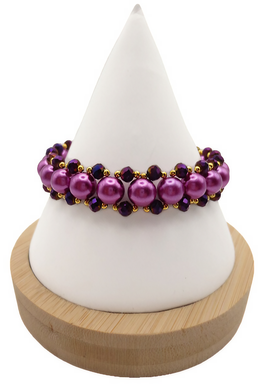 1. up Stunning purple pearls with metallic purple crystals bracelet handmade jewellery