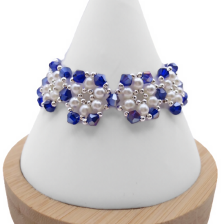 Metallic blue crystals and white pearls bracelet handmade jewellery