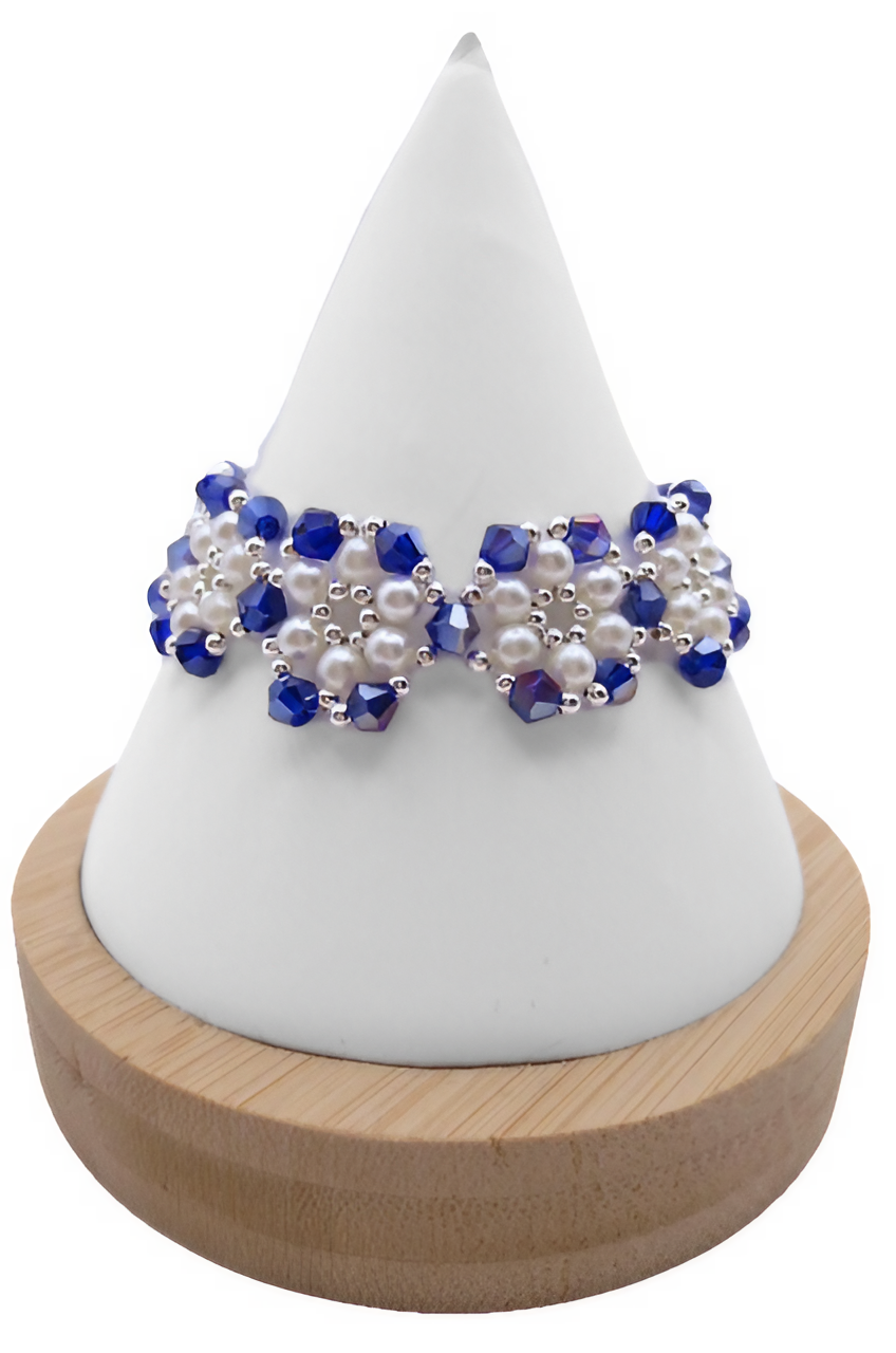1. up Metallic blue crystals and white pearls bracelet handmade jewellery
