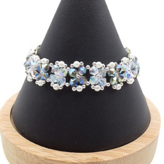 Clear grey multi reflective crystals and pearls bracelet handmade jewellery