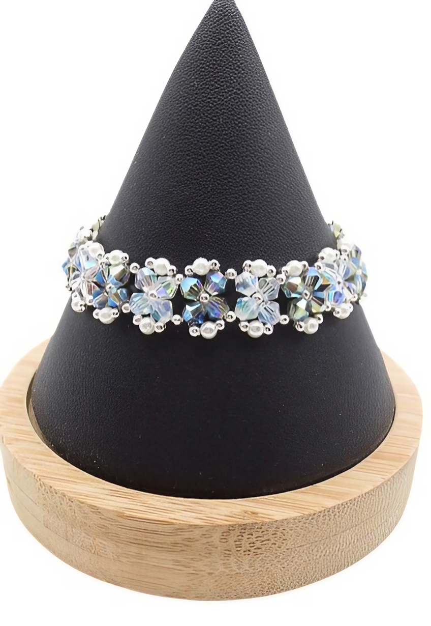 Clear grey multi reflective crystals and pearls bracelet handmade jewellery