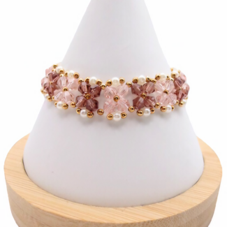 Light pink and medium purple crystals and pearls bracelet handmade jewellery