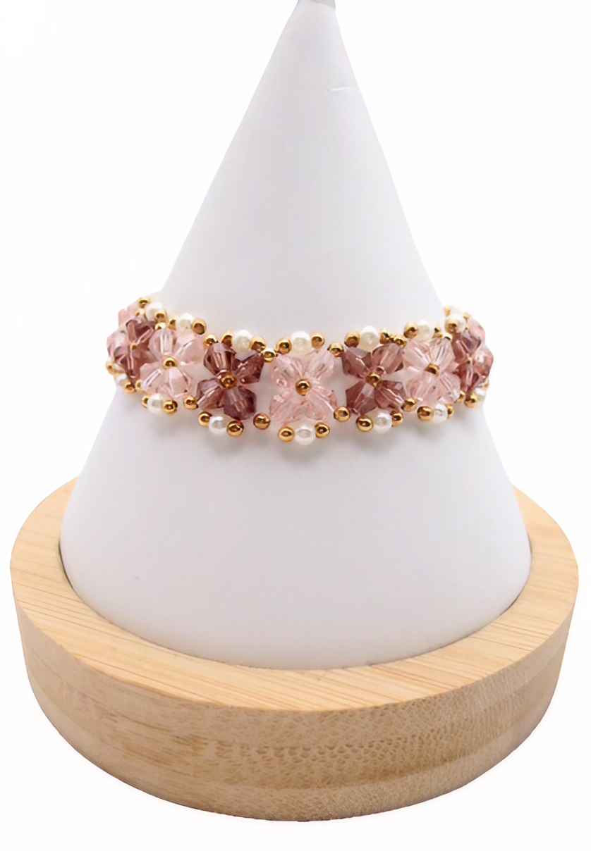 Light pink and medium purple crystals and pearls bracelet handmade jewellery