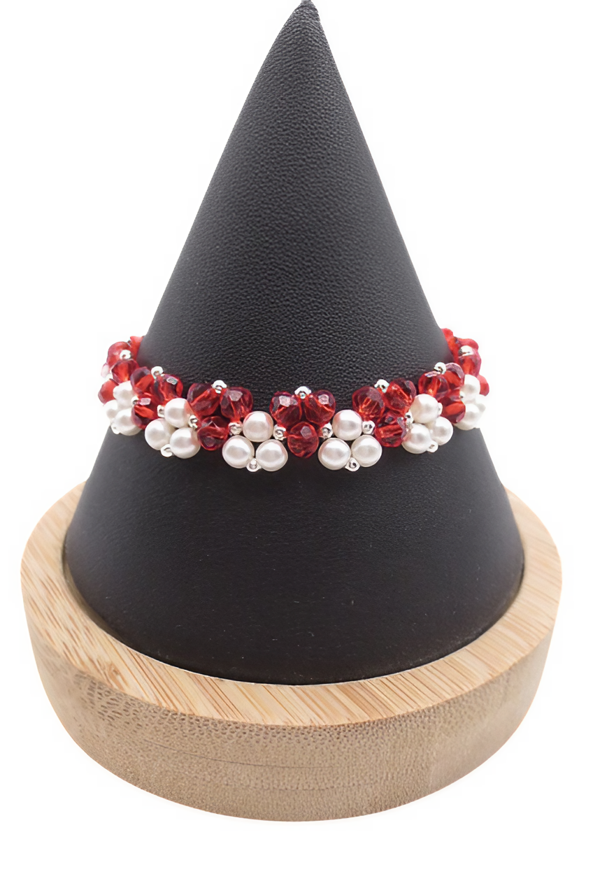 1. up Red crystals white pearls handmade bracelet jewellery