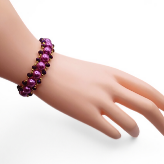 Stunning purple pearls with metallic purple crystals bracelet handmade jewellery