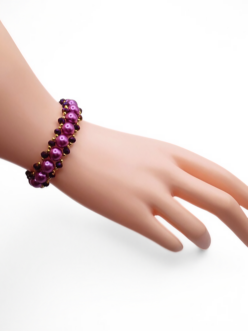 2. up Stunning purple pearls with metallic purple crystals bracelet handmade jewellery