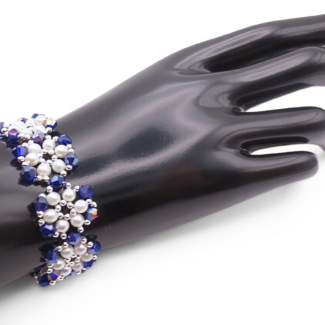 Metallic blue crystals and white pearls bracelet handmade jewellery