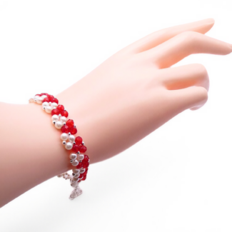 Red crystals white pearls handmade bracelet jewellery