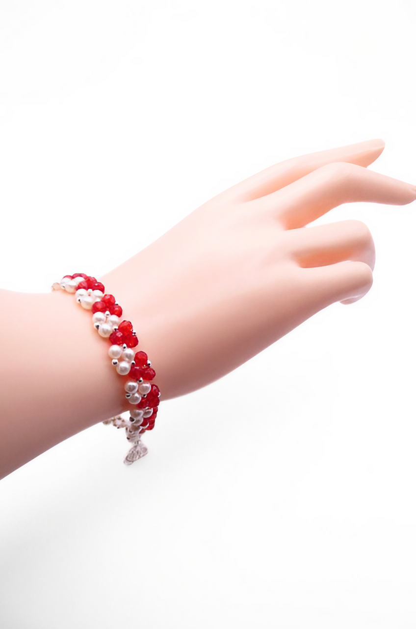 2. up Red crystals white pearls handmade bracelet jewellery