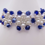 Metallic blue crystals and white pearls bracelet handmade jewellery