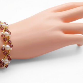 Purple crystals white pearls bracelet handmade jewellery