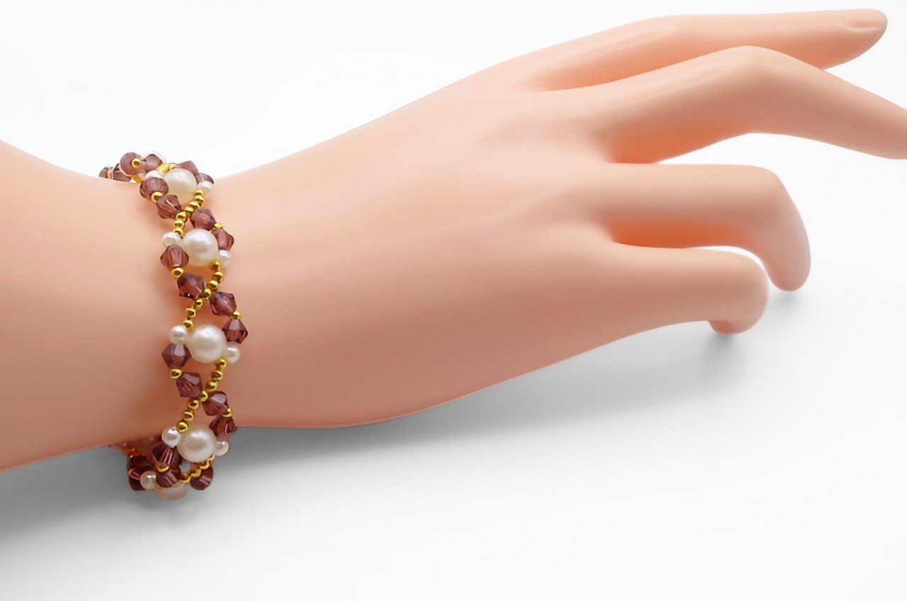 3. up Purple crystals white pearls bracelet handmade jewellery
