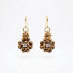 Metallic bronze crystal cluster earrings with sparkling cubic zirconia centre, and gold-tone ear wires on a neutral background