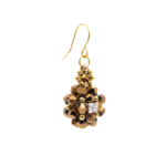A Size view of bronze metallic iridescent crystal drop earring with cubic zirconia centre and gold-tone ear wire on white background